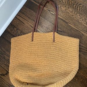 Straw J Crew bag with leather straps